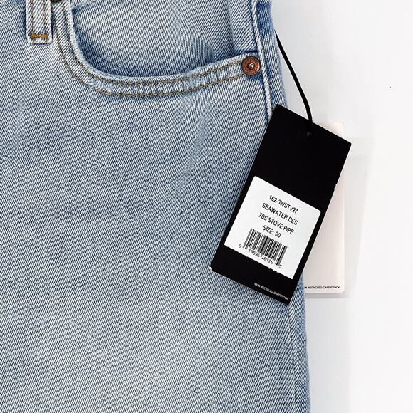 RE/DONE NWT 70s High-Rise Stove Pipe Jeans Seawater Destroyed Women’s Size 30 - Picture 4 of 8